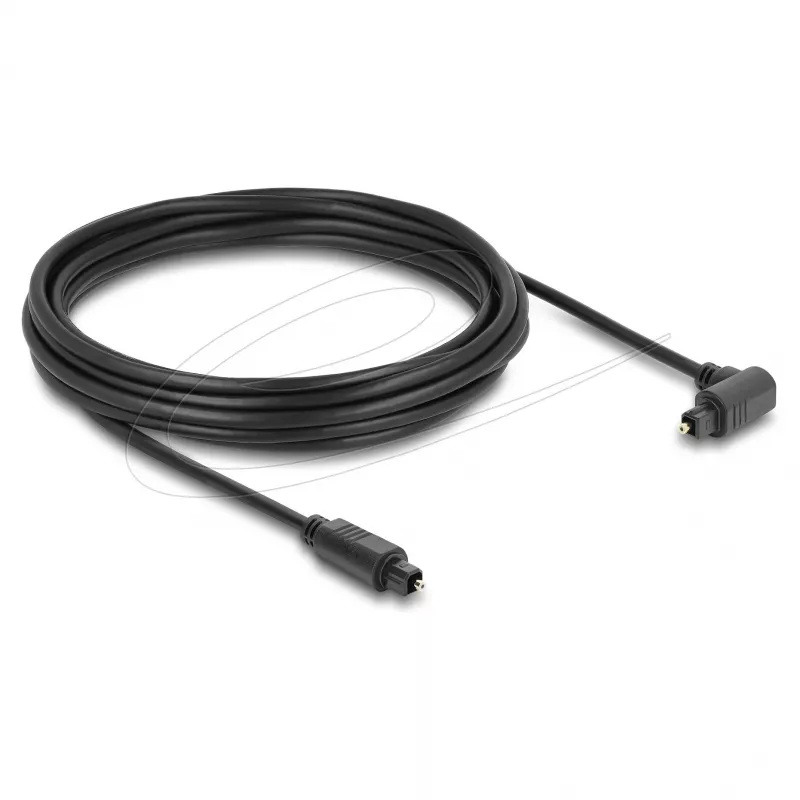 Delock TOSLINK Optical Audio Cable 5m, 90° Angled to Straight Connectors, 4mm, Black