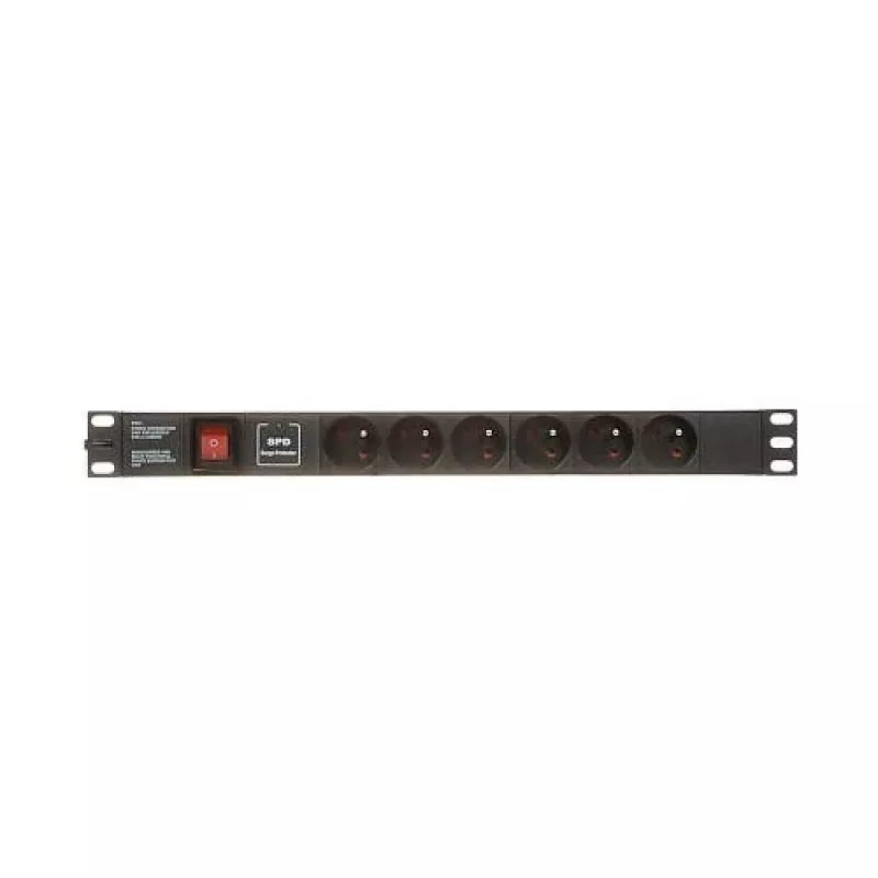 DELTA PD-6/R-SPD-1L Power Strip with Surge Protection, 6 Type E Outlets, 230V/10A, 1.5m Cable, Black