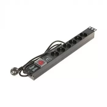 DELTA PD-6/R-SPD-1L Power Strip with Surge Protection, 6 Type E Outlets, 230V/10A, 1.5m Cable, Black