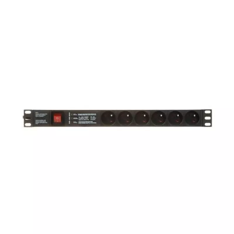 DELTA PD-6/R-SPD-3L 6-Outlet Surge Protected Power Strip with 2-Pole Switch, 1.5m Cable, Type E Sockets, 2300W, Black