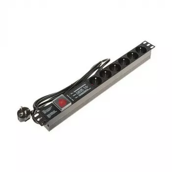 DELTA PD-6/R-SPD-3L 6-Outlet Surge Protected Power Strip with 2-Pole Switch, 1.5m Cable, Type E Sockets, 2300W, Black