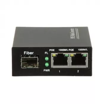 DELTA SPS-2P/1SFP Industrial PoE+ Switch, 2 Gigabit RJ45 + 1 SFP, 60W Budget, DIN Rail