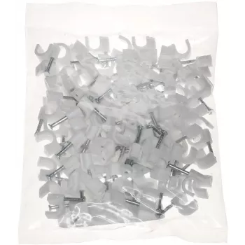 DELTA TRZ-7/100 Cable Clip White 100 pcs - 7mm Round Nail-In Polyethylene Cable Holder for Indoor Cable Management