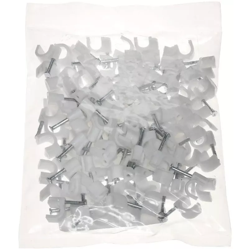 DELTA TRZ-7/100 Cable Clip White 100 pcs - 7mm Round Nail-In Polyethylene Cable Holder for Indoor Cable Management