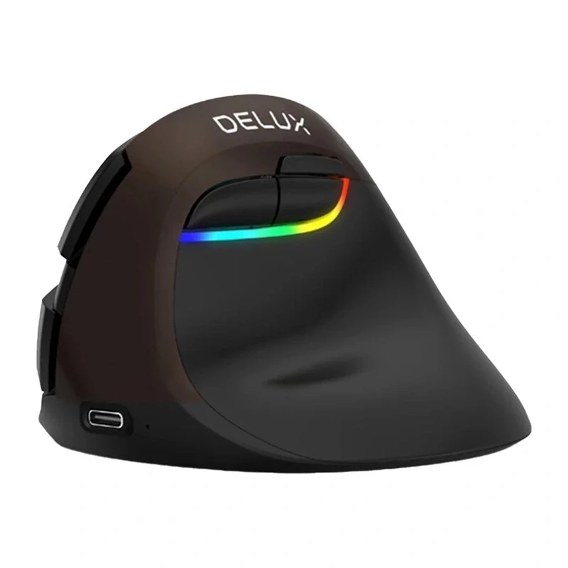 Delux M618 Mini Gold Ergonomic Mouse - 2.4G / Bluetooth 5.0 / USB-C, 4000 DPI, Right-Handed Vertical