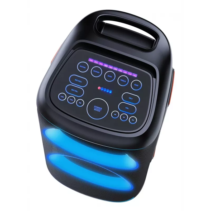 Denver BPS-470 Bluetooth Party Speaker with Karaoke, 2000W PMPO, 20W RMS, LED Lights, FM Radio, TWS, Microphone Included, Black