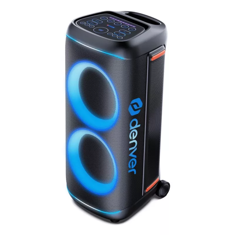 Denver BPS-470 Bluetooth Party Speaker with Karaoke, 2000W PMPO, 20W RMS, LED Lights, FM Radio, TWS, Microphone Included, Black
