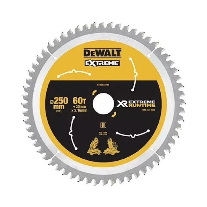 DEWALT DT99573 Circular Saw Blade 250 mm 60 Teeth TCT Fine Cut for Wood, Plywood, MDF, Chipboard