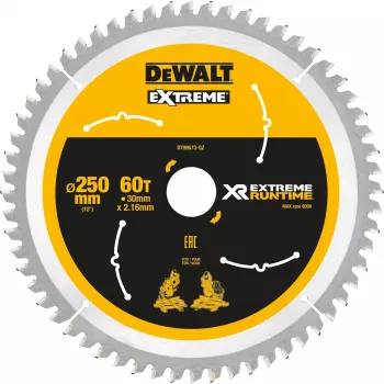 DEWALT DT99573 Circular Saw Blade 250 mm 60 Teeth TCT Fine Cut for Wood, Plywood, MDF, Chipboard