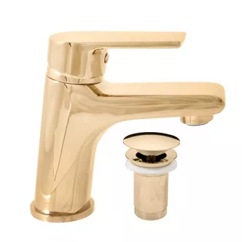 Diamond Basin Mixer Tap with Pop-up Waste, Gold PVD, Single Lever, Deck Mounted, Solid Brass, DCO127.5KZ