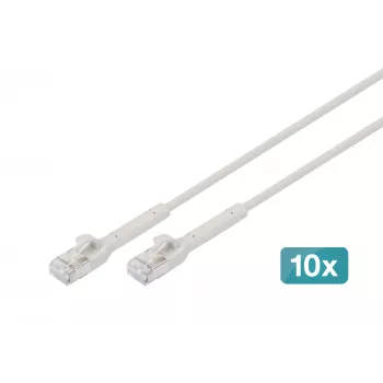 DIGITUS CAT 6A F/FTP Angled RJ-45 Patch Cable, Copper, 0.3 m, Grey, 10-Pack