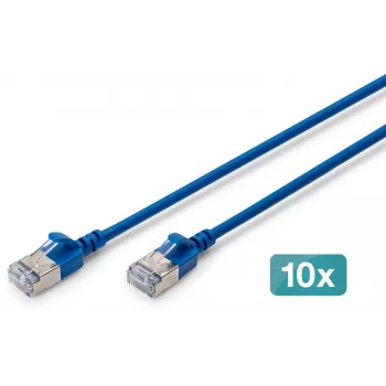 DIGITUS CAT 6A F/FTP Slim Patch Cable, 2 m, Blue, 10-Pack