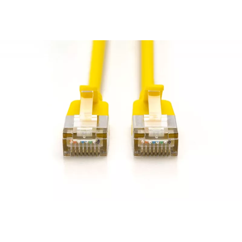 DIGITUS CAT 6A F/FTP Slim Patch Cable, 2 m, Yellow, 10-Pack, LSZH, 10 Gbps, PoE++