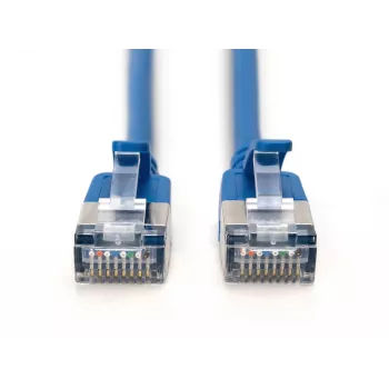 DIGITUS CAT 6A F/FTP Slim Patch Cable, 3 m, Blue, 10-Pack, LSZH, RJ45, 10 Gbps
