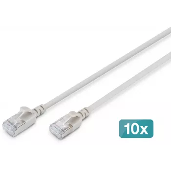 DIGITUS CAT 6A F-FTP Slim Patch Cable, 3 m, Grey, 10-Pack, LSZH, 10GBase-T, 500 MHz, RJ45, PoE+
