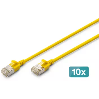 Digitus CAT 6A F/FTP Slim Patch Cable, 5 m, Yellow, 10-Pack, LSZH, 10GBase-T, 500 MHz, Snagless