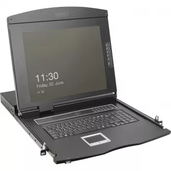DIGITUS Modular 19-inch HD LCD KVM Console with 8-Port HDMI KVM Switch, Touchpad, German Keyboard Layout