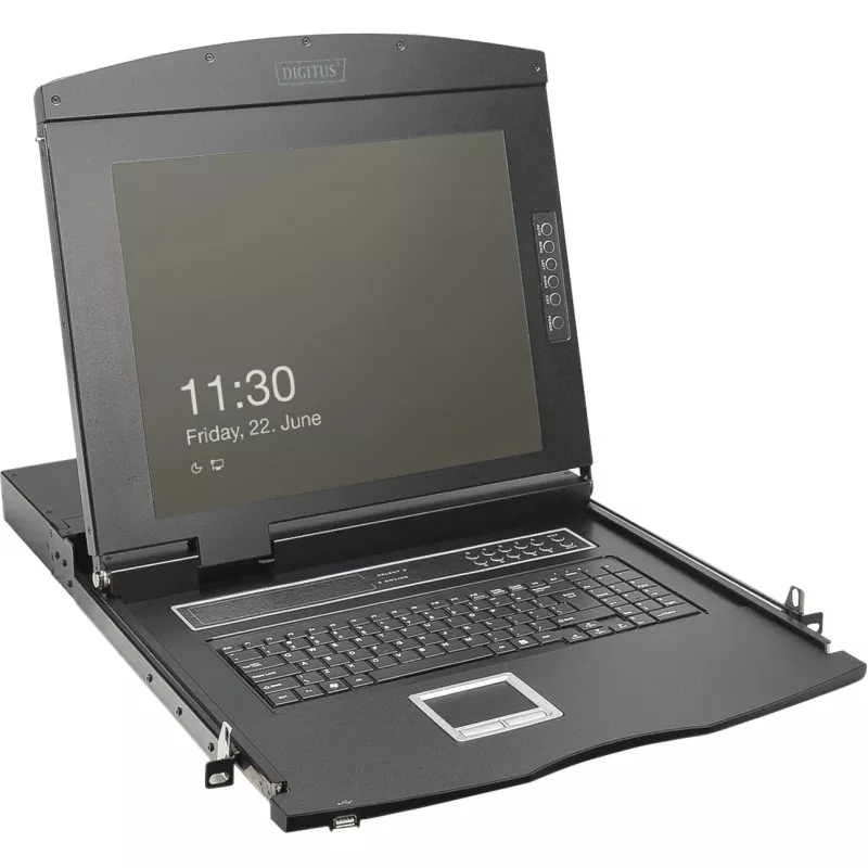 DIGITUS Modular 19-inch HD LCD KVM Console with 8-Port HDMI KVM Switch, Touchpad, German Keyboard Layout