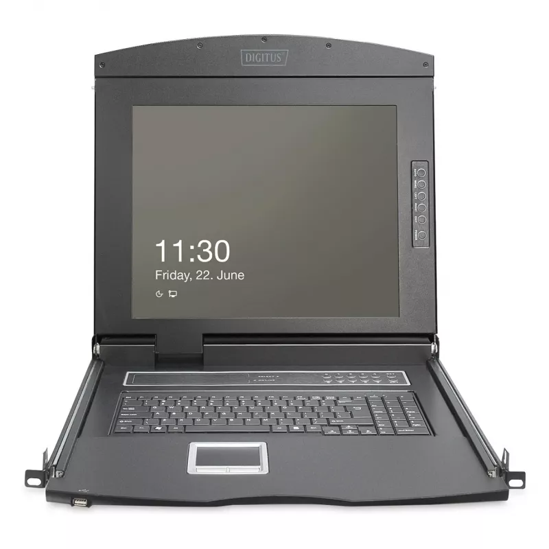 DIGITUS Modular 19-inch HD LCD KVM Console with 8-Port HDMI KVM Switch, Touchpad, German Keyboard Layout