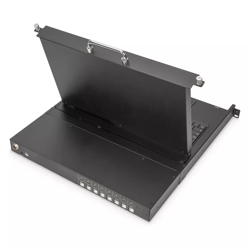 DIGITUS Modular 19-inch HD LCD KVM Console with 8-Port HDMI KVM Switch, Touchpad, German Keyboard Layout