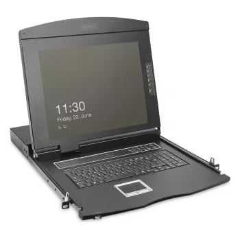 DIGITUS Modular 19-inch HD LCD KVM Console with 8-Port HDMI KVM Switch, Touchpad, German Keyboard Layout