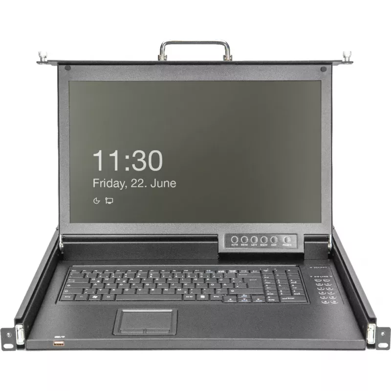 DIGITUS Modular Console 17 inch HD LCD, 16-Port VGA KVM, German Keyboard Layout