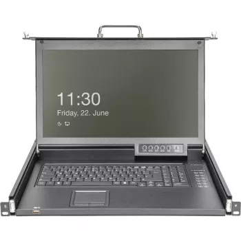 DIGITUS Modular HD LCD KVM Console with 17 inch TFT, 16-Port CAT 5 KVM Connection, Touchpad, German Keyboard Layout