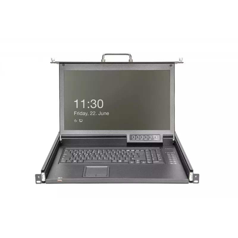 DIGITUS Modular HD LCD KVM Console with 17 inch TFT, 16-Port CAT 5 KVM Connection, Touchpad, German Keyboard Layout