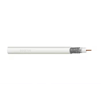 DIGITUS RG-6 Coaxial Cable, 75 Ohm, Double Shielded (2x Foil + 77% Braid), Eca, PVC, 100m, White