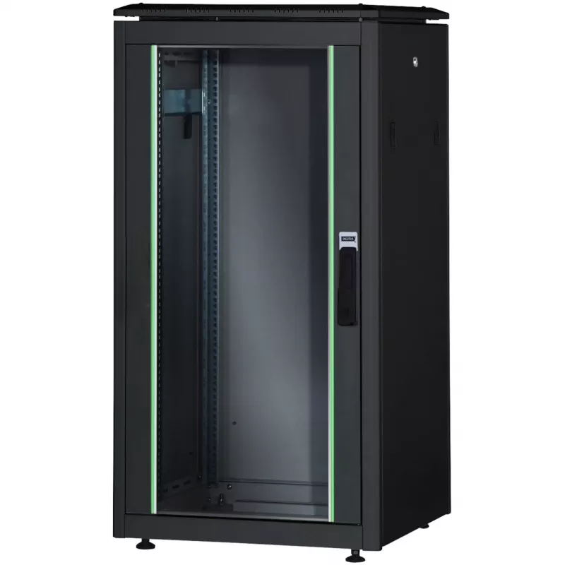 DIGITUS Unique 26U Network Cabinet 1342x600x1000mm Black (Freestanding, Glass Door)