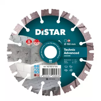 DISTAR TECHNIC ADVANCED Diamond Blade 150 mm x 22.23 mm Segmented Laser Welded for Concrete and Stone