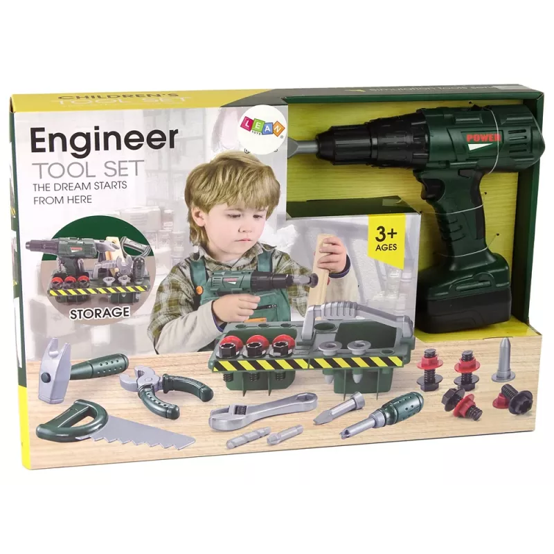 DIY Kit Organizer Battery Operated Screwdriver Green 13473 Lean Toys