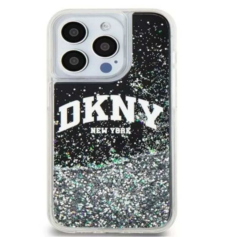 DKNY Apple iPhone 15 Pro 6.1 Hardcase Liquid Glitter Big Logo Black