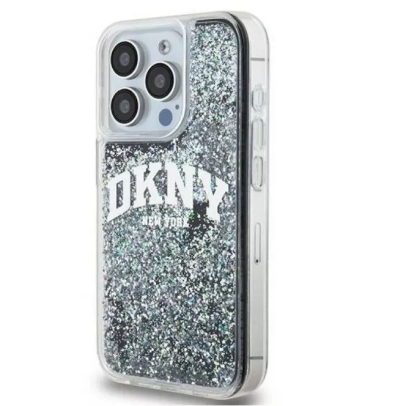 DKNY Apple iPhone 15 Pro 6.1 Hardcase Liquid Glitter Big Logo Black