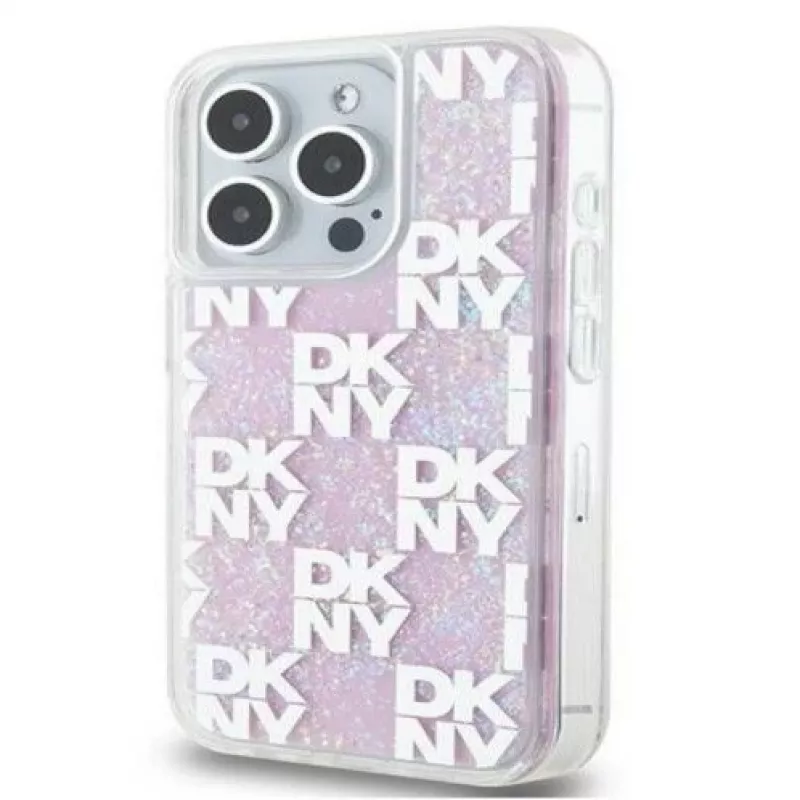 DKNY Apple iPhone 15 Pro 6.1 Hardcase Liquid Glitter Multilogo Pink