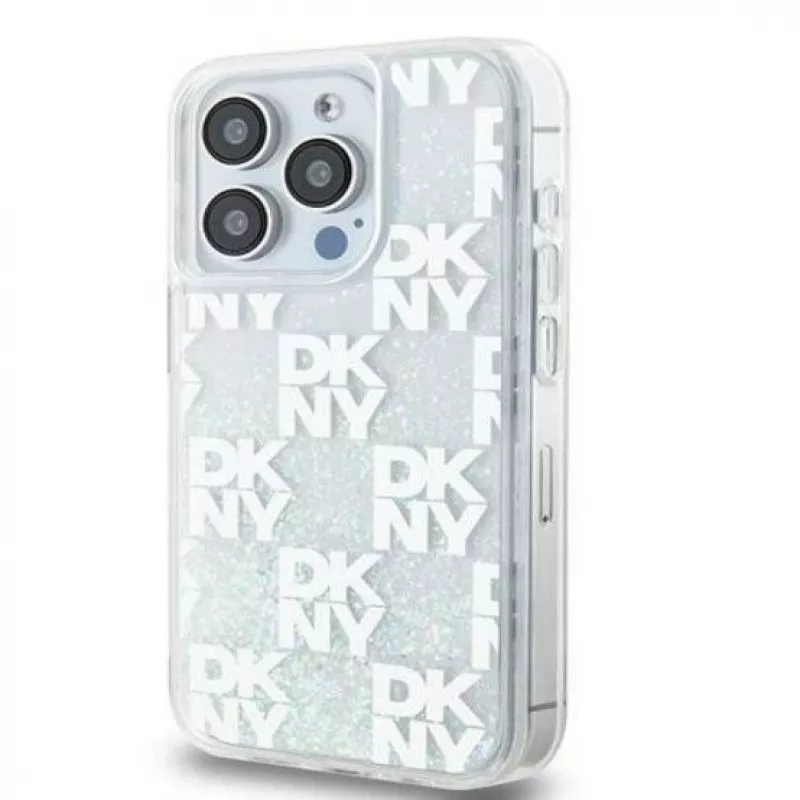 DKNY Apple iPhone 15 Pro Max 6.7 inch Hardcase Liquid Glitter Multilogo White