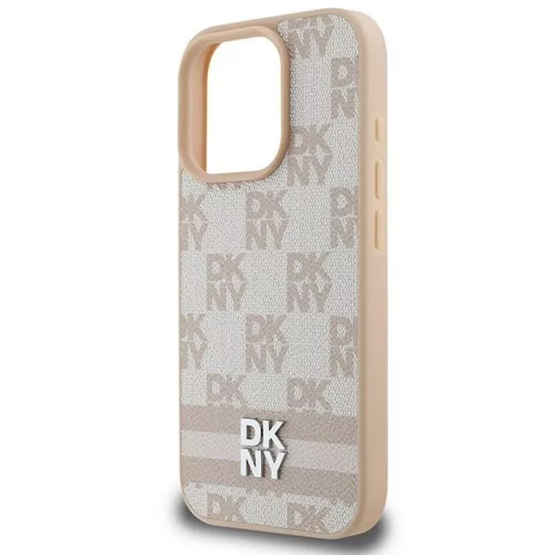 DKNY Checkered Pattern & Printed Stripes iPhone 16 Pro Case - Pink