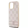 DKNY Leather Checkered Mono Pattern & Printed Stripes Case for iPhone 14 Pro Max - Pink