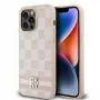DKNY Leather Checkered Mono Pattern & Printed Stripes Case for iPhone 14 Pro Max - Pink