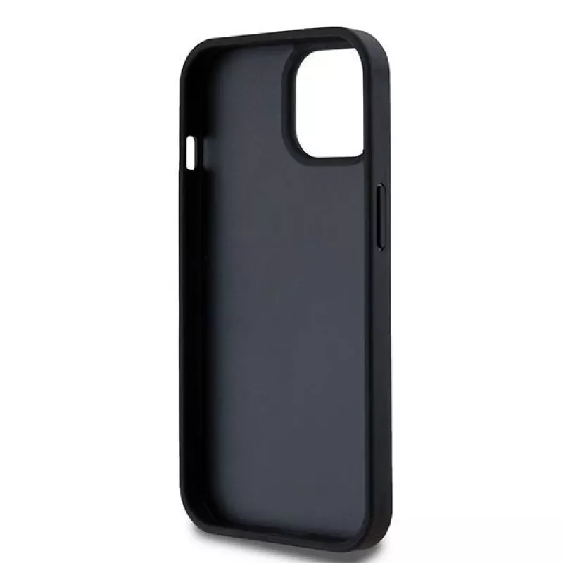DKNY Leather Checkered Mono Pattern & Printed Stripes Case for iPhone 15/14/13 - Black