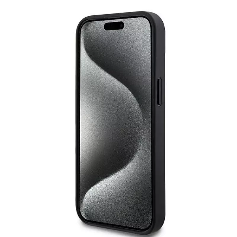DKNY Leather Checkered Mono Pattern & Printed Stripes Case for iPhone 15/14/13 - Black