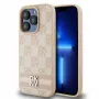 DKNY Leather Checkered Mono Pattern & Printed Stripes Case for iPhone 15 Pro Max - Pink