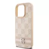 DKNY Leather Checkered Mono Pattern & Printed Stripes Case for iPhone 15 Pro - Pink