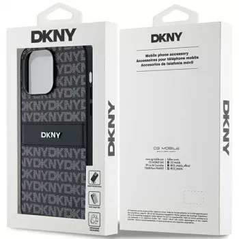 DKNY Leather Mono Stripe & Metal Logo Case for iPhone 14 Pro Max - Black