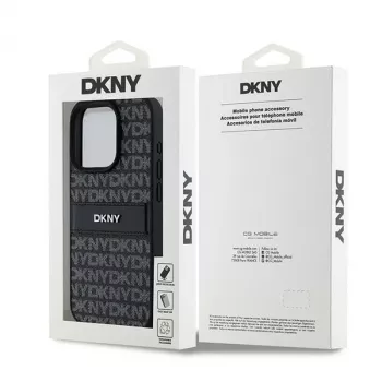 DKNY Leather Mono Stripe & Metal Logo Case for iPhone 15 Pro - Black