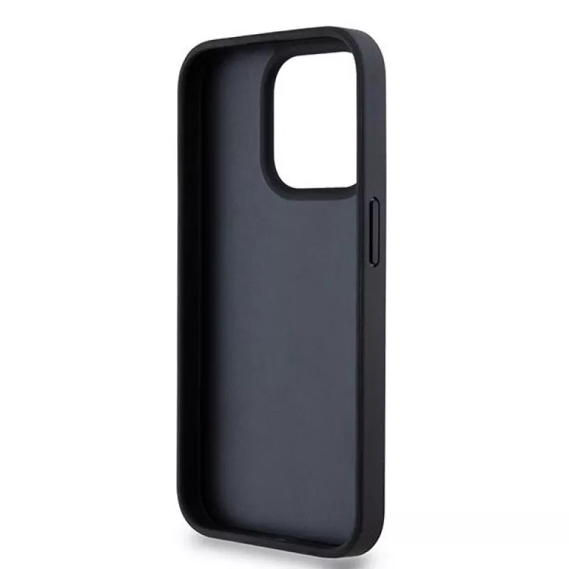 DKNY Leather Mono Stripe & Metal Logo Case for iPhone 15 Pro - Black