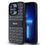 DKNY Leather Mono Stripe & Metal Logo Case for iPhone 15 Pro - Black