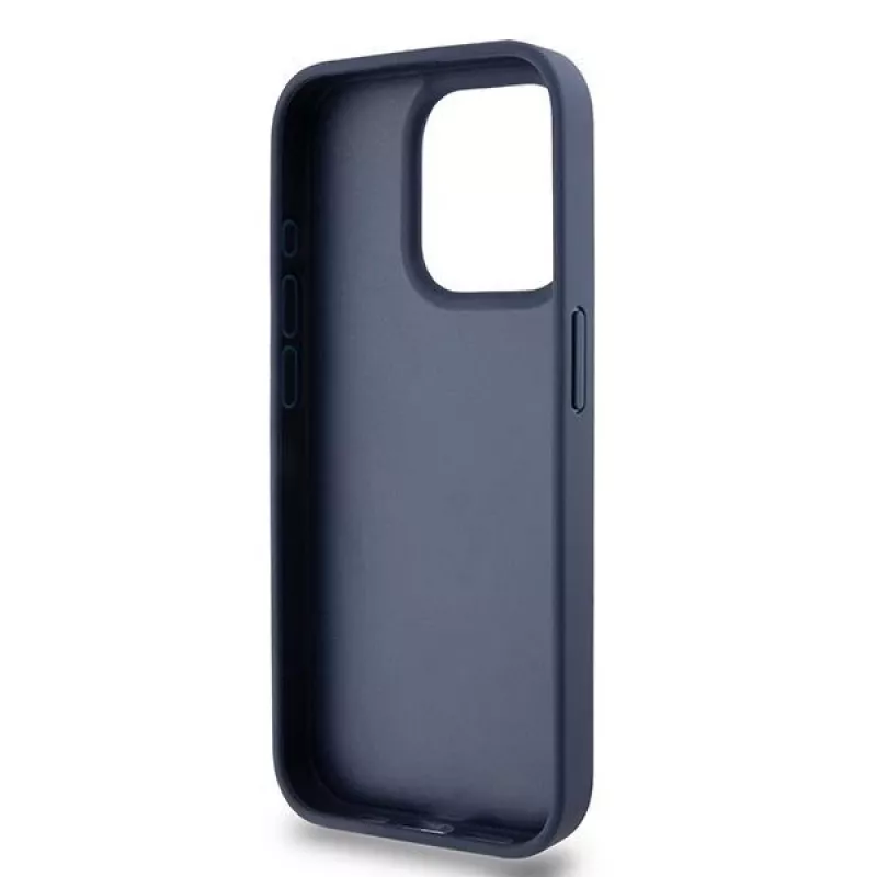 DKNY Leather Mono Stripe & Metal Logo Case for iPhone 15 Pro - Blue