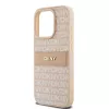 DKNY Leather Mono Stripe & Metal Logo Case for iPhone 15 Pro - Pink
