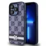 DKNY PU Leather Checkered Pattern and Stripe Case for iPhone 15 Pro Max Blue